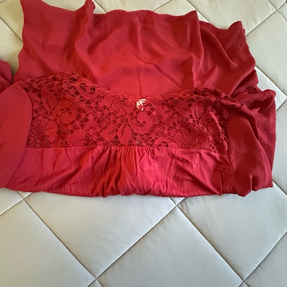 Maurices Burgundy Lace Yoke Zip-Front Blouse - Picture 3 of 3